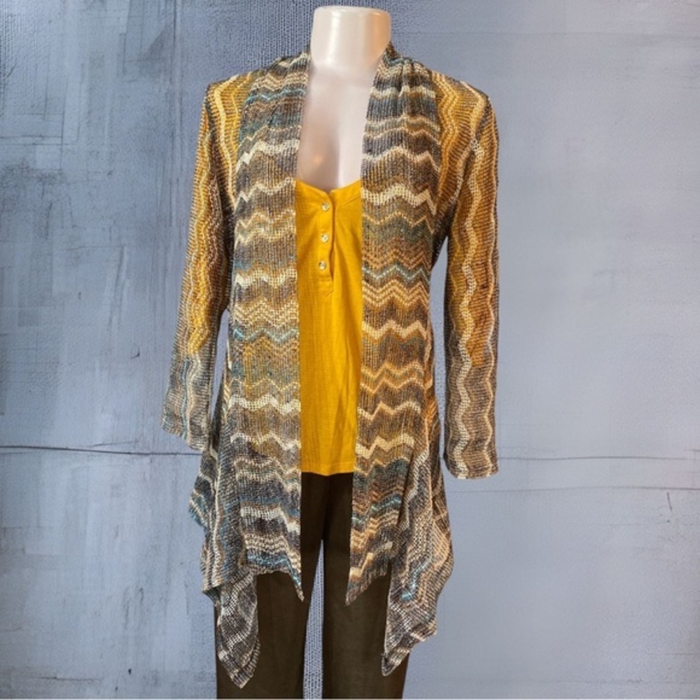 Chico's Metallic Chevron Mesh Duster Cardigan